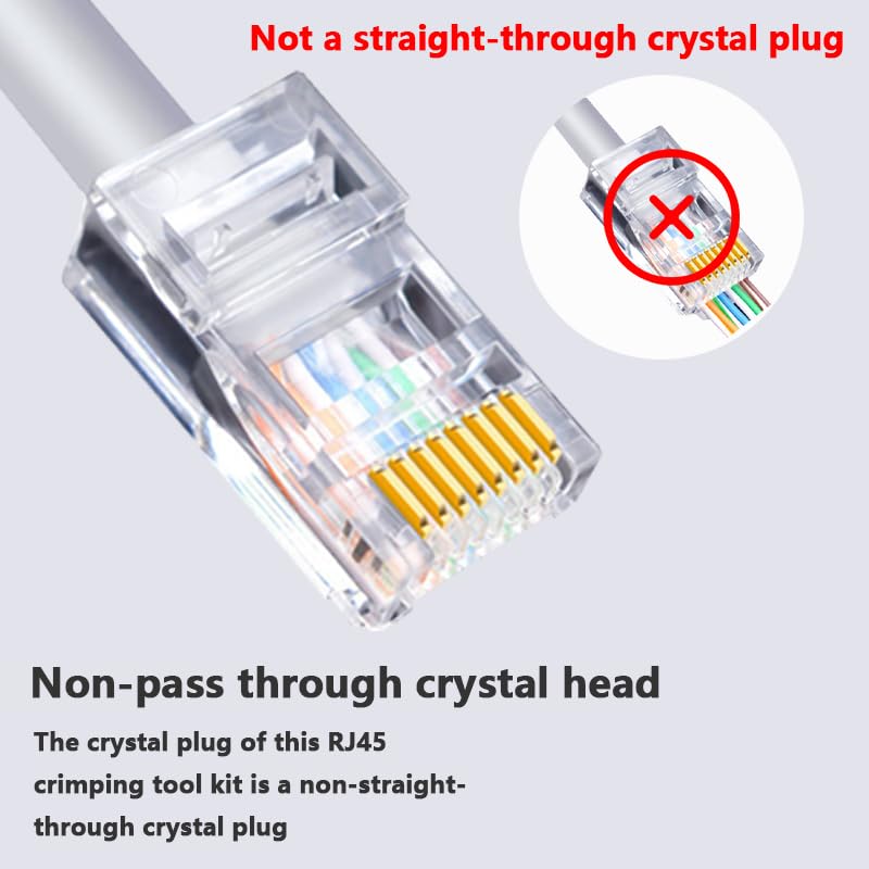 Professional RJ45 Crimp Tool Kit Complete Cat5 Cat5e Cat6 Ethernet Crimper Set with Cable Tester, 30 Connectors & Covers Non-Passthrough
