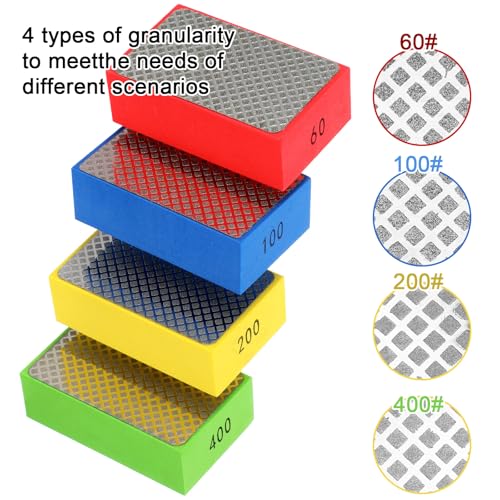 12pcs Diamond Sanding Pads- Versatile Mesh Sanding Blocks 60/100/200/400 Grit for Wood, Glass, Edge Finishing and Ceramic Tile Tools