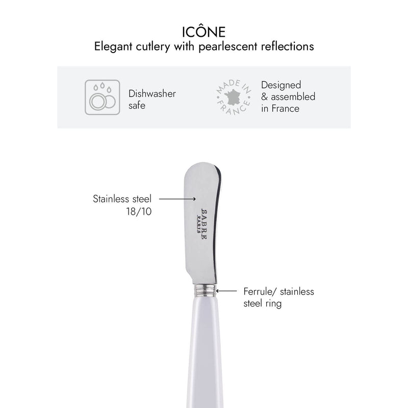 Sabre Paris - Set of 2 Spreader Knives 5.5 inches - Icône Collection - Perfect for Butter, Tapenades, Spreads - Stainless Steel & Acrylic - Dishwasher Safe - White