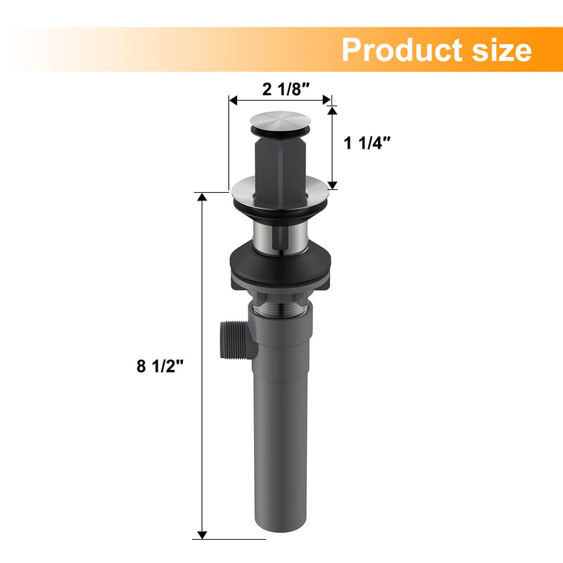 Pop-up Sink Drain Stopper with Lift Rod - Universal Bathroom Sink Drain Kit for Lavatory & Vanity Sink with Overflow, Fit Most US Drains (Brushed Nickel) Brushed Nickel