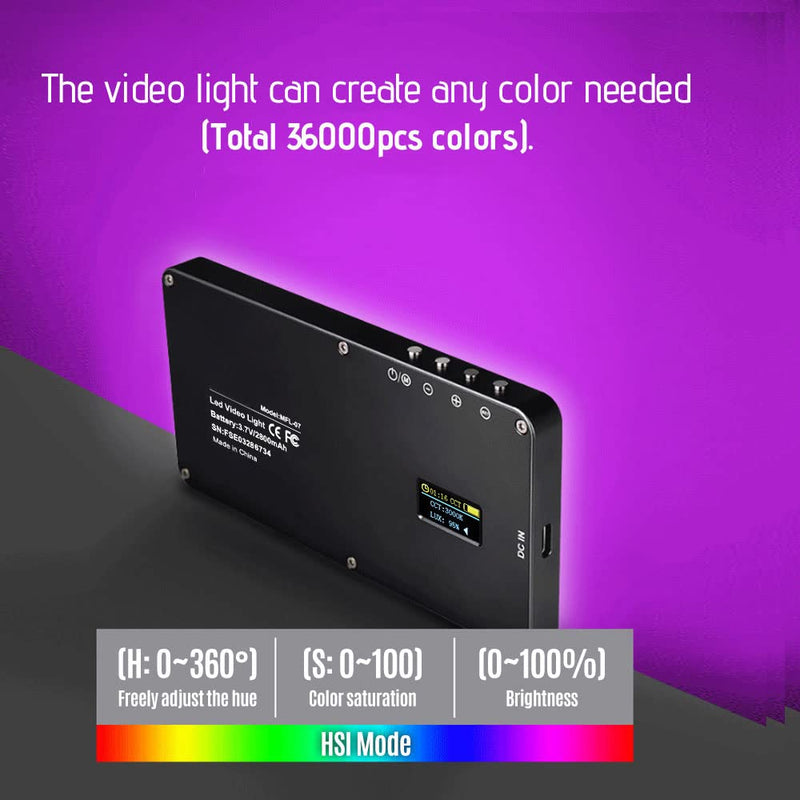 RGB Video Light, Camnoon Portable RGB Camera Light 2800mAh Battery Rechargeable, 360 Full Color 30 Light Effects, CRI≥95 3000-6500K LED Panel Photography Lighting for YouTube TikTok