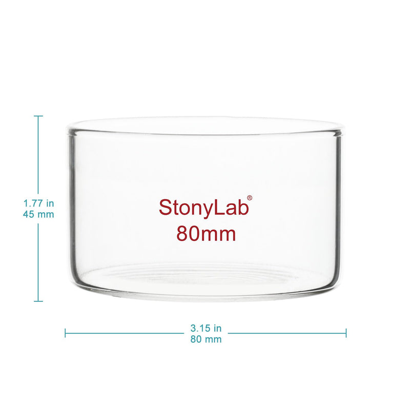 stonylab Crystallizing Dish, Thick-Wall High Borosilicate Glass Crystallizing Dishes for Crystallization and Evaporation Lab Glassware, Flat Bottom, No Spout, O.D. 80 mm, 100 ml (Pack of 2) 100 ml (Pack of 2)