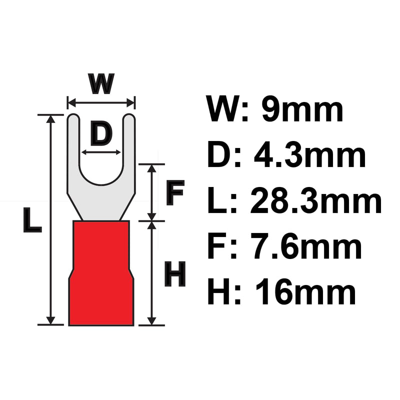 PAPUGA 100PCS 8 AWG (10 mm²) #8 / M4 (4 mm) Fork Spade Crimp Connector, PVC Insulated, 600V 62A, CE & RoHS Industrial Terminal High Current Connector, Control Panels M4 or #8 100