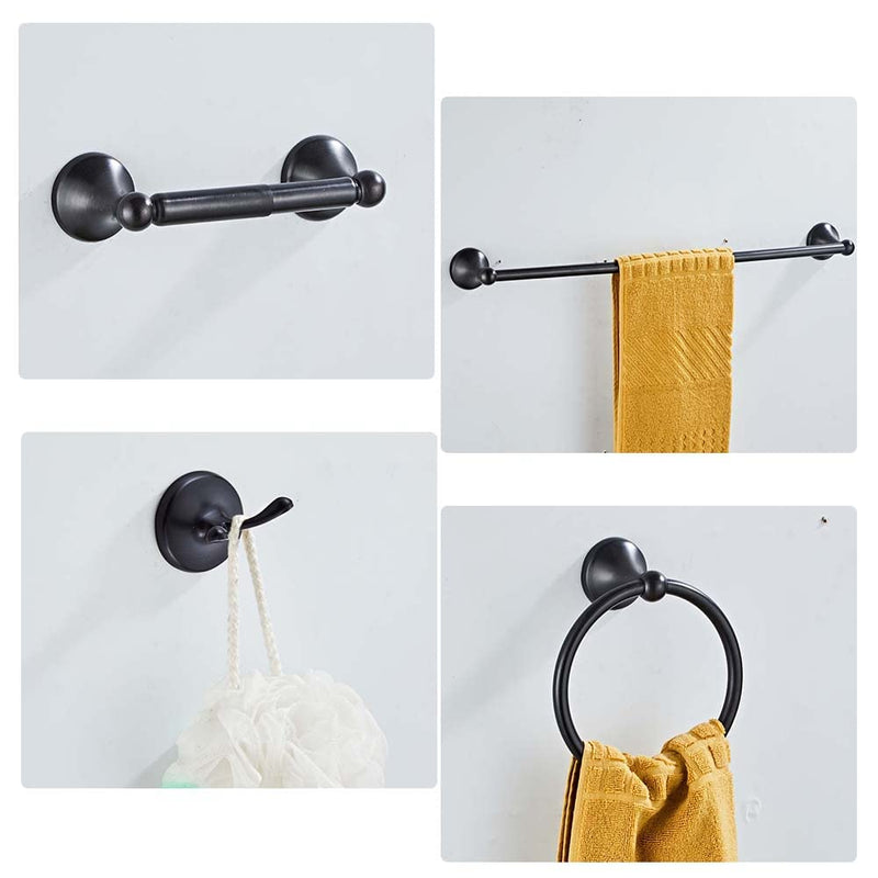 4 Piece Bathroom Accessory Set(Adjustable Towel Bar, Towel Ring, Toilet Paper Holder,Towel Robe Hook), Wall Mounted Bathroom Hardware Accessories Set,Oil Rubbed Bronze Oil Rubbed Bronze 4 pieces