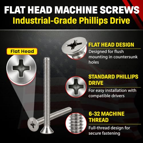 Chenango Supply 6-32 x 1-3/4" Stainless Flat Head Machine Screws 6-32 x 1-3/4"