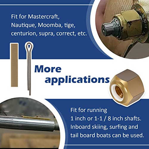 5008 Prop Nut Kit Brass for 1" Or 1-1/8 Shafts with Key and Cotter Pin for Mastercraft, Nautique, Moomba, Tige, Centurion, Supra, Correct