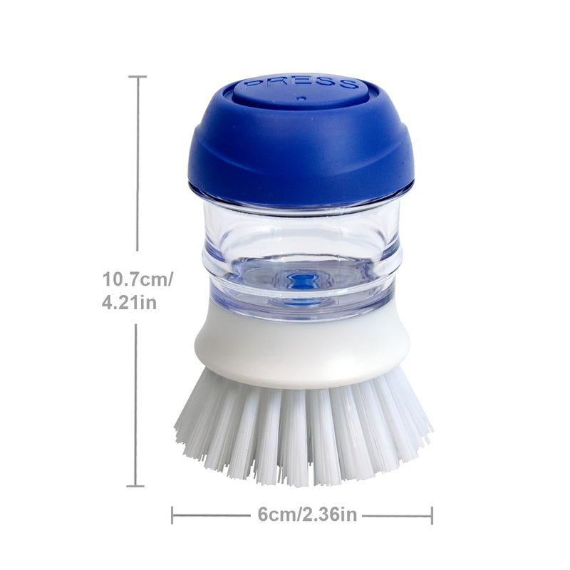 CELOX 2 Pack Dish Brush with Soap Dispenser for Kitchen Cleaning, Kitchen Brush for Dish Pot Pan Sink Cleaning White and Blue Brush