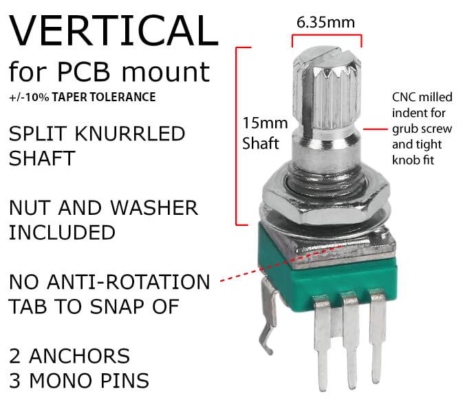 100 pcs Vertical Small 10% Tolerance 15mm Shaft 9mm Potentiometer Assortment Kit for PCB Mount 1K, 2K, 5K, 10K, 20K, 50K, 100K, 200K, 250K, 500K, 1M, Linear, logarithmic, Reverse Log