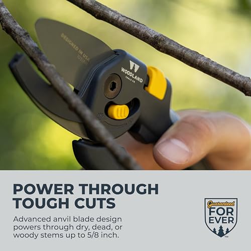 Woodland Tools Co. Heavy Duty Anvil Pruning Shears – 5/8" Cut Capacity, High Carbon Steel Blade, Internal Spring, Adjustable Grip Slider, Garden Pruner for Dry Branches, Stems, and Dead Growth Heavy Duty Anvil Pruner