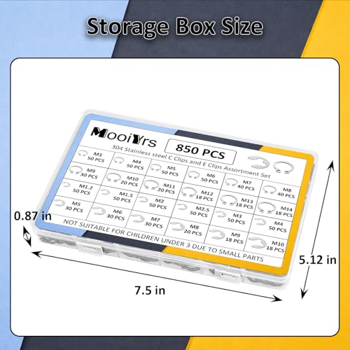 850Pcs C clip External Retaining Rings Snap Rings Assortment(M3-M14) and E clip Assortment Set(M1.2-M10),5Pcs Snap Ring Plier,Tweezer,24 Sizes 304 Stainless Steel Circlip Retaining Clip Stainless Steel 850PCS