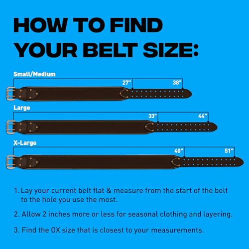 OX 3 Inch Leather Tool Belt - Thick Carpenter Belt For Pouches - XL 3" Belt (XL)