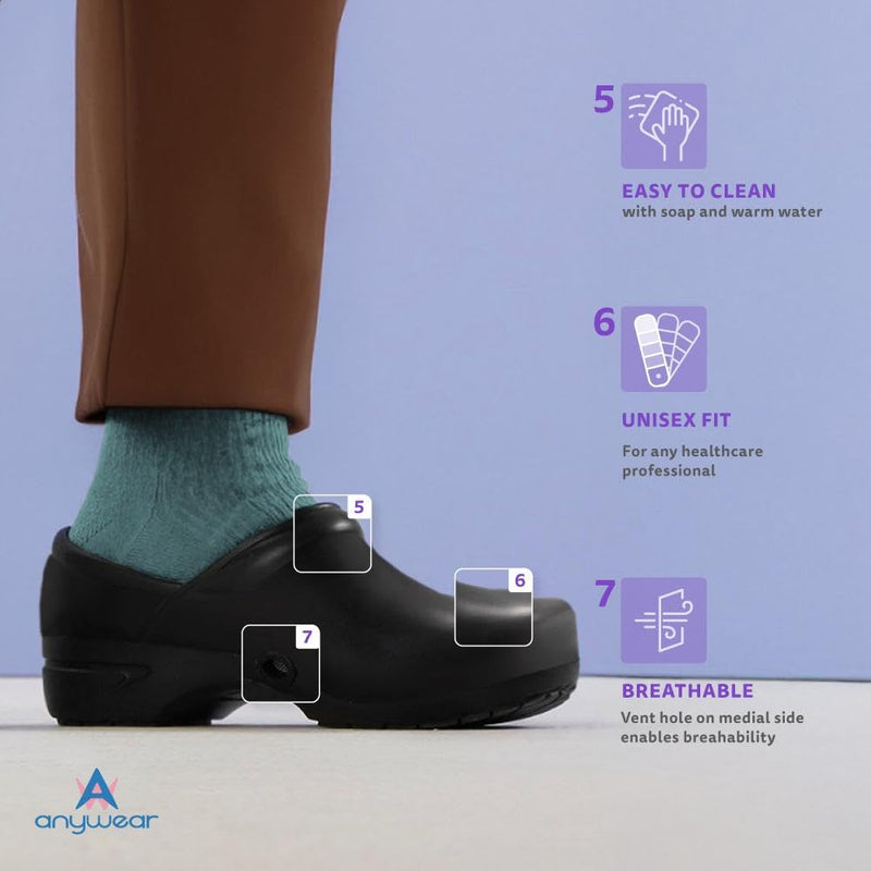 Anywear Nursing Clogs - Cushioned Nurse Shoes for Women - Slip Resistant Work Clogs - Water Resistant Healthcare Shoes - Fluid Resistant, Breathable & Easy to Clean 8 Women/6 Men White