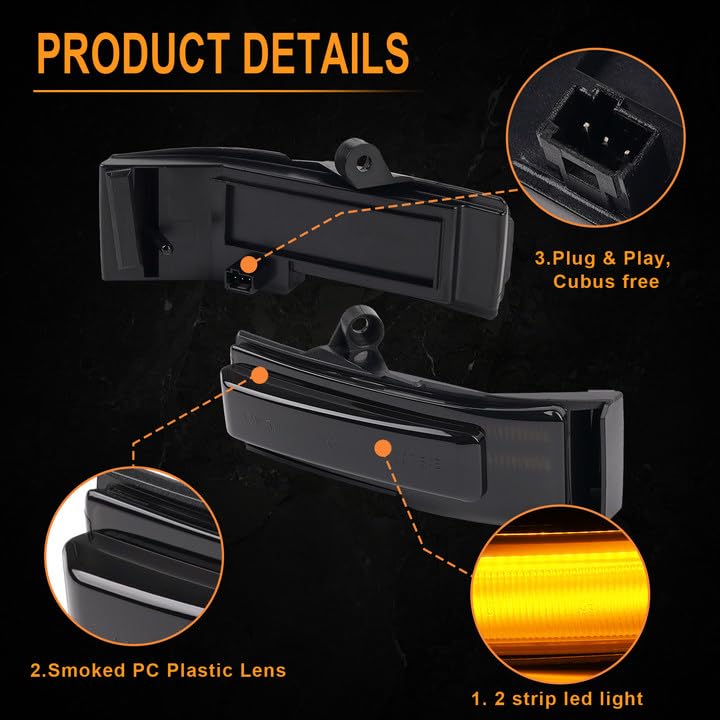 Sequential LED Mirror Turn Signal Lights Compatible with 2015-2020 Ford F150 Smoked Side Mirror Turn Signal Lights 2 Strip Full Amber Light OEM # :FL34-13B382A, GL74-13B382-A