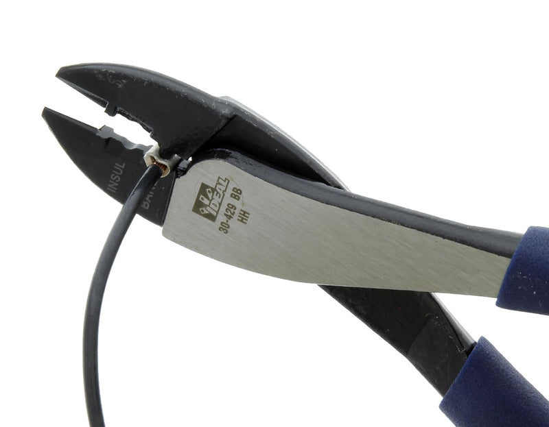 IDEAL Electrical 30-429 Multi-Crimp Tool - 9.75 in., High Leverage Pivot Wire Crimper with Knife-To-Anvil Blades, Dipped PVC Grips Standard Grip