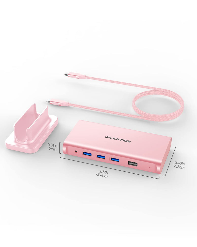 LENTION USB C Docking Staion 4K@60Hz, Ethernet, 5xUSB Ports, 100W PD, Audio | 9 in 1 Dock, 3.3ft Long Cable, Detachable Design, No Driver, Compatible with macOS, Windows & ChromeOS (D53, Rose Gold)