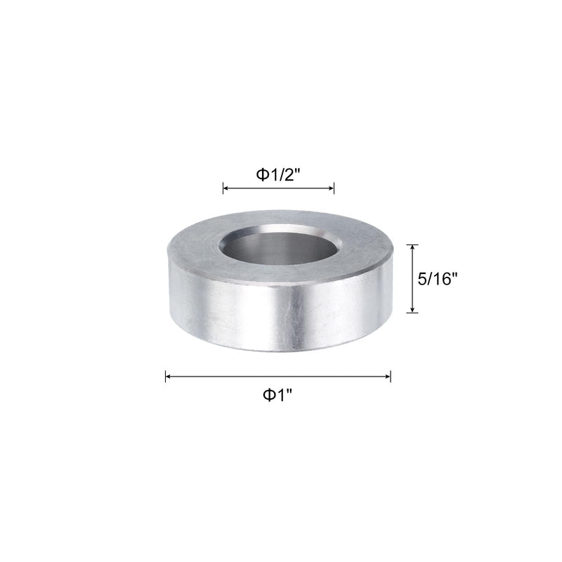 uxcell 10pcs Aluminum Spacer 1/2" Bore x 1" OD x 5/16" Length Screw Standoff Bushing Plain Finish Round Metal Spacer for 1/2 ID Screws Bolts and Rods 1/2" x 1" x 5/16" Silver Tone