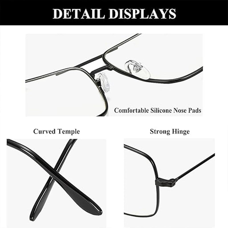 Aviator Photochromic Eyeglasses for Women and Men, Metal Square Frame Fashion Glasses for Night Driving Gold