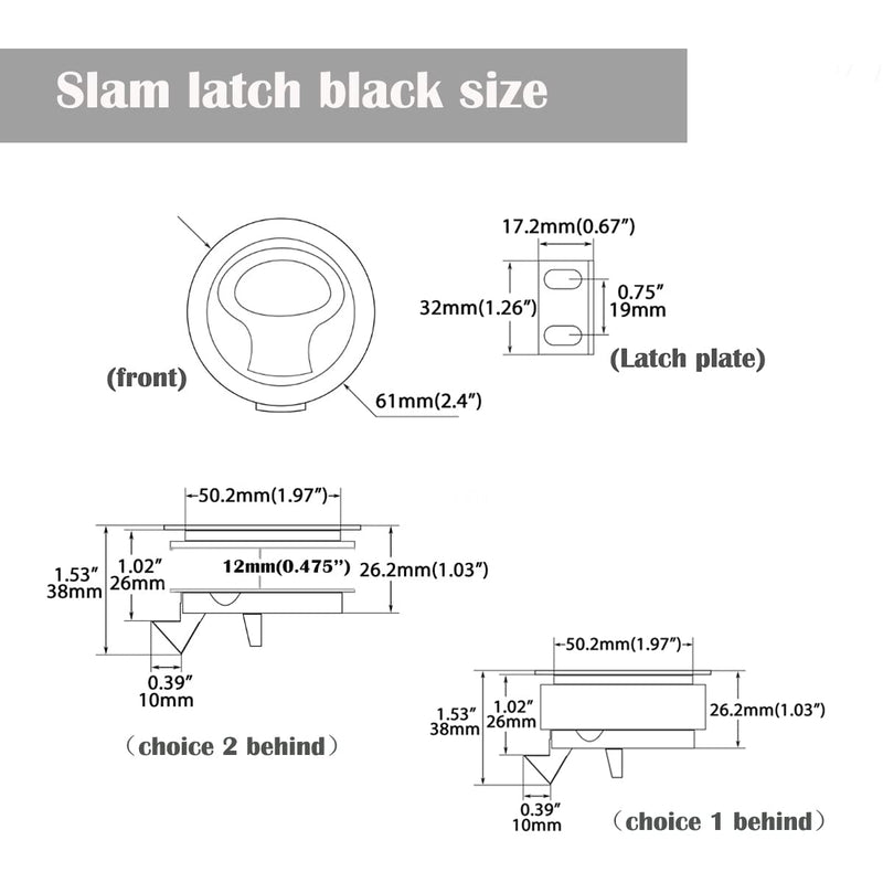 Slam Latch 2'' Flush Pull Latch Black Plastic Nylon Handle for Hatch Door Cabinet Hardware on RV Boat Camper Trailer Fit 2mm-20mm,Pack of 2