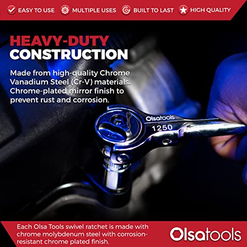 Olsa Tools Swivel Head Ratchet 1/2-Inch Drive, 90-Tooth, Part 1250 1/4-Inch Drive 1pc
