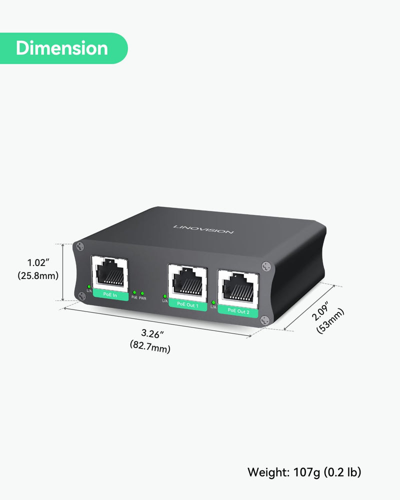 LINOVISION Industrial 2 Ports Gigabit PoE Extender, Passthrough and Split 30W PoE to Two PoE Cameras, PoE Repeater to Extends Extra 330ft - 3 Years Warrenty