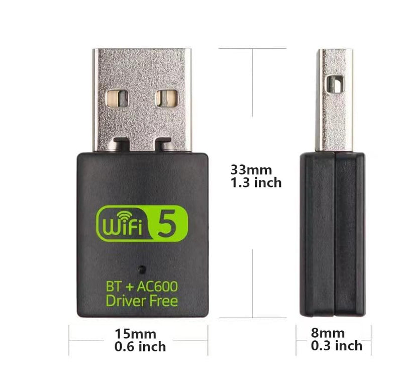 USB WiFi Adapter，600Mbps USB WIFI Bluetooth adapter，Dual Band 5G/2.4G Wireless Network Adapter for Desktop Laptop PC，Supports Windows 7/8/8.1/10/XP。