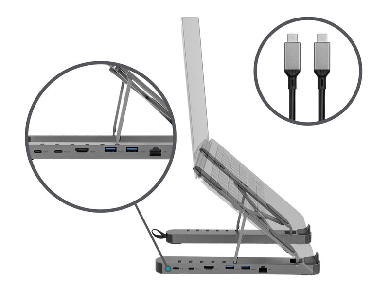 Monoprice 6-in-1 Portable Folding Laptop Stand and USB-C Docking Station with 4K HDMI, Gigabit Ethernet, with Adjustable Angles, RJ45 Gigabit Ethernet, Multi-Port Hub