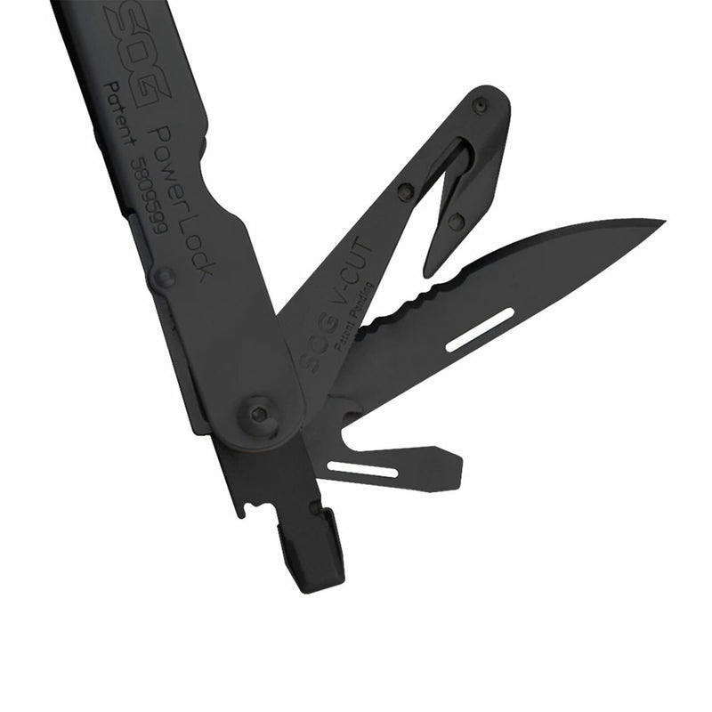 SOG Powerlock V-Cutter- Multi-Tool Pocket Utility Tool Set with 18 Specialty Tools for Heavy-Duty Field Use and Nylon Carrying Pouch (B63N-CP) One Size PowerLock w/ V-Cutter - Black Oxide Finished