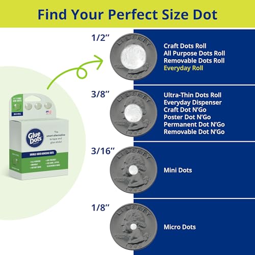 Glue Dots, Roll for everyday uses, ½”, .5 Inch, 300 Dots, Movable, Repositionable, Multi-Functional, Label Containers, Glue Stick and Tape Alternative, Clear 1 Pack