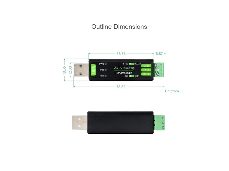 waveshare USB to RS232 RS485 Serial Converter Adapter Onboard Original FT232RNL Chip,Supports Mac, Linux, Android, Win11/10/8.1/8/7