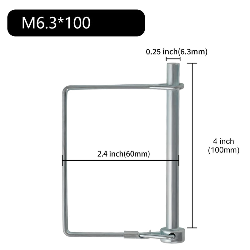 2Pcs Premium Square Trailer Pin, 1/4" x 4"(6.3mm x 100mm) Trailer Coupler Pin, Upgrade Hitch Pins Trailer Hitch Pin for Farm Trailers, Towing, Lawn M6.3*100