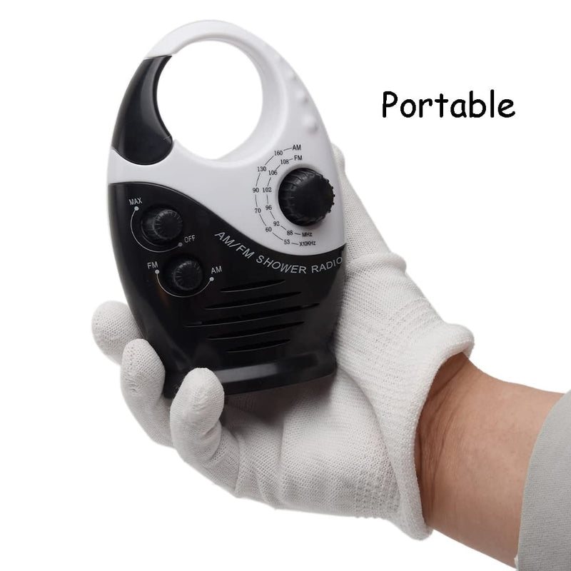 Shower Radio, Bathroom Radio AM FM, Waterproof Hanging Shower Radio Adjustable Volume black