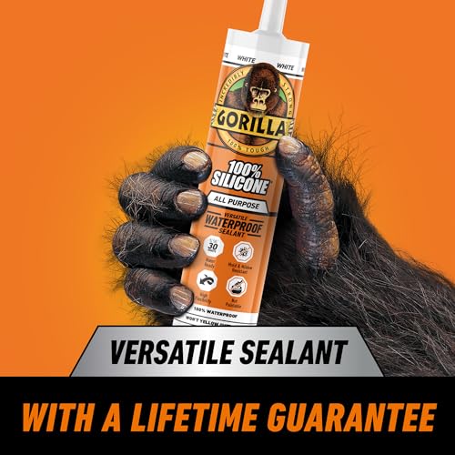Gorilla 100% Silicone Sealant Caulk, White, 10 oz Cartridge, 2-Pack 10oz Cartridge