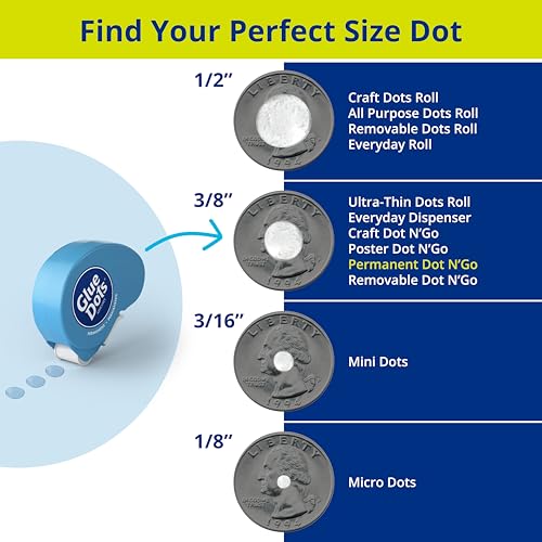 Glue Dots 6-Ct. Dot N' Go Dispenser Set, 200 (.375'') Permanent Dots Each (11346) 6 Pack Permanent Dispenser