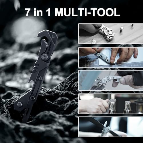 EDC Multitool 7 in 1 with knife, Wrench, Folding Knife, Screwdriver Bright Silver