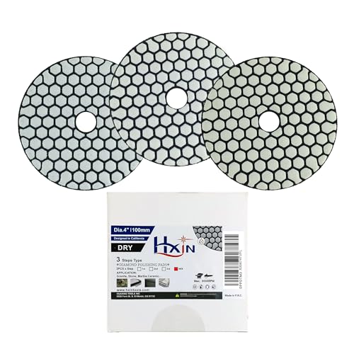 Diamond Polishing Pads 4inch 100mm 3-Steps PRO for Dry Buffing on Granite Marble Stone Concrete Tile Ceramic Floor Smoothing renovate Removing Marks with Nylon Backing (3pcs, Mixed Steps)