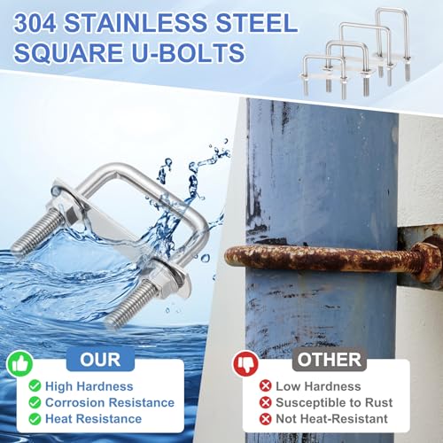 uxcell 2 Set M10 2-3/4 Inch Inner Wide Square U Bolts, 5-7/8 Inch Length 304 Stainless Steel U-Bolts with Flange Hexagon Nuts, Frame Plates for Trailer, Automotive, (70mm W x 150mm L) 70mm W x 150mm L