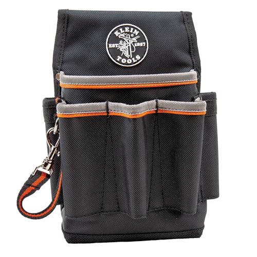 Klein Tools 5241 Tool Pouch, Tradesman Pro Tool Pouch with Electrical Tape Thong and Heavy Duty Reinforced Bottoms, 6-Pocket 6-Pocket Pouch