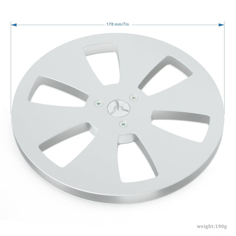 7 Inch Empty Tape Reel 1/4" Aluminum Take-up Reel, 6-Hole Metal Flange Hardware Spool Component Universal Replacement for Open Reel to Reel Tape Recorders(Silver)