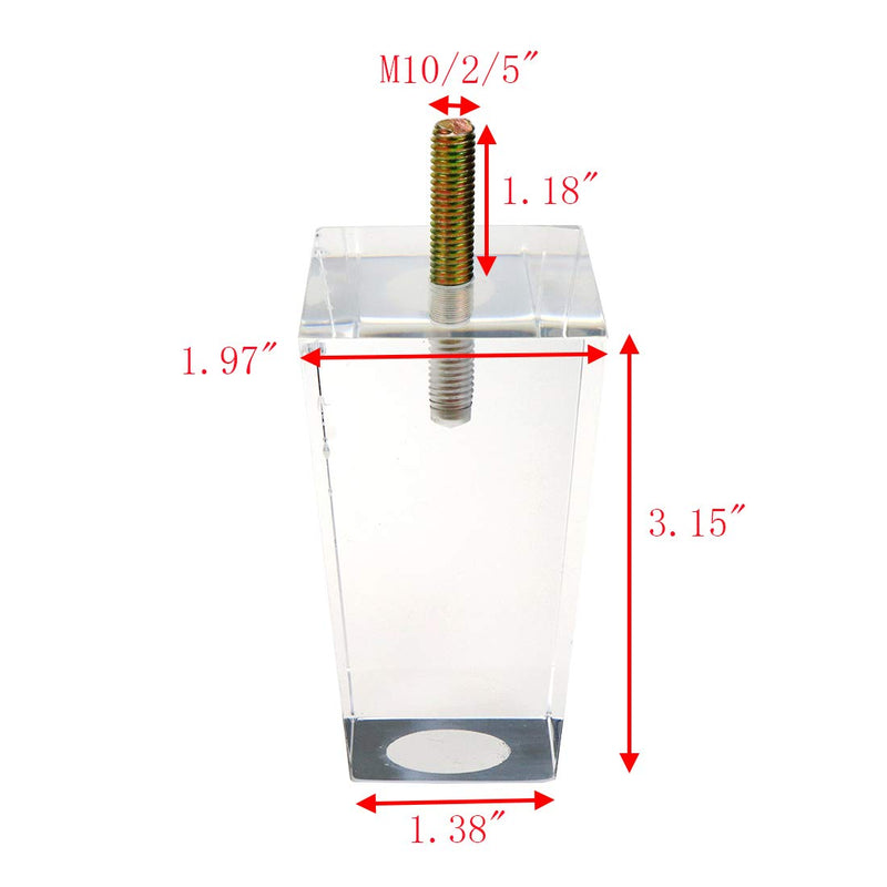 Mcredy Acrylic Legs for Furniture 3.15 inch Legs for Furniture Acrylic Couch Legs with Mounting Hardware Clear Sofa Square Tapered Pyramid,Type-1 Type-1