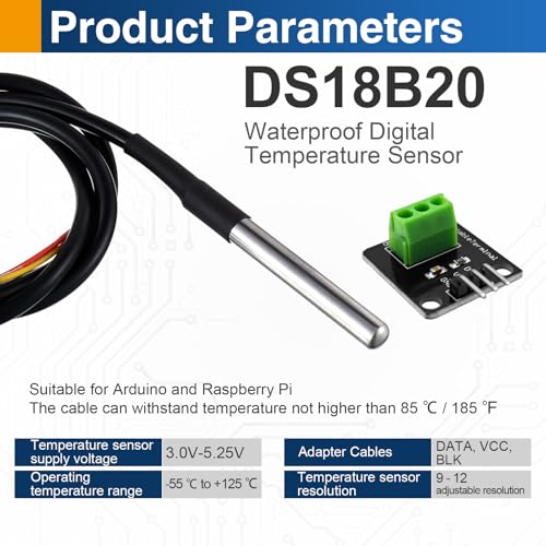 4PCS DS18B20 Waterproof Temperature Sensor Probes, Stainless Steel