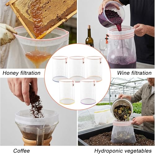 [AUSTRALIA] - 5 Pcs 5 Gallon Reusable Mesh Filter Bags with 2 Pcs Pressing Screens, Nylon Filter Bags 25/73/120/160/220 Micrometer Suitable for Hydroponics Vegetables, Tea Gardening and Industrial Applications