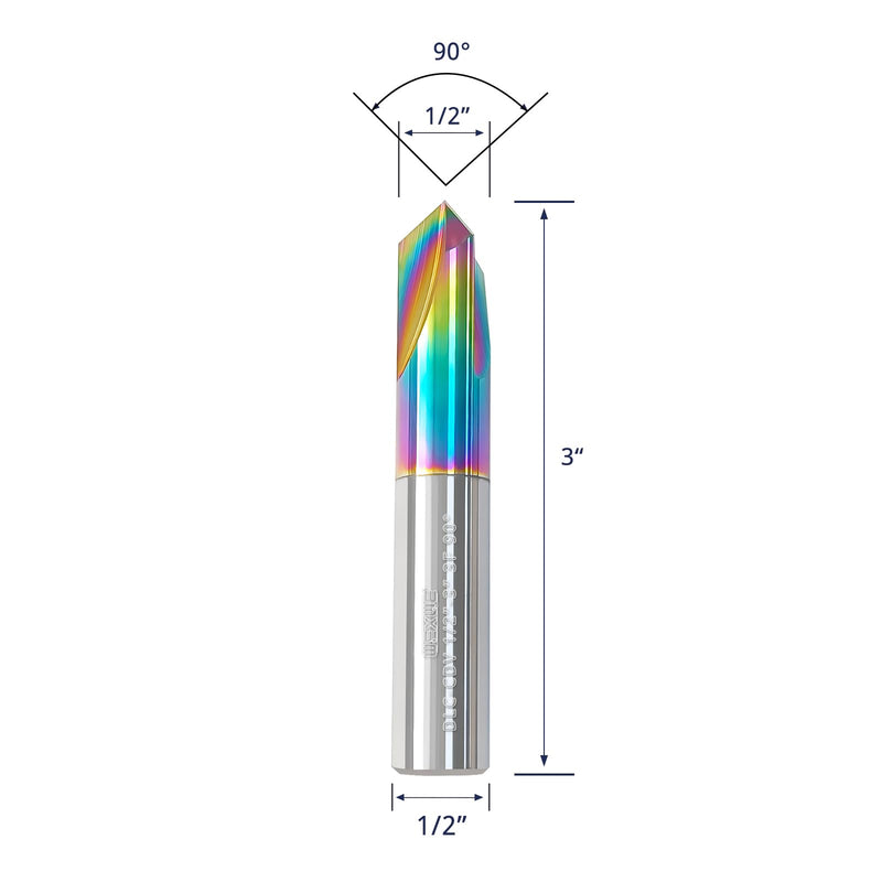 Tools Chamfer End Mill for Wood, Alloy Steel, Hardened Steel, Carving, Drilling and Chamfering, V Groove, 90 Degree, Mill Bits Sets for DIY, 3 Flute, 1/4" Shank (1 Piece, 1/2 90°) 1/2-3" 3F 90° 1pcs For Wood & Alu