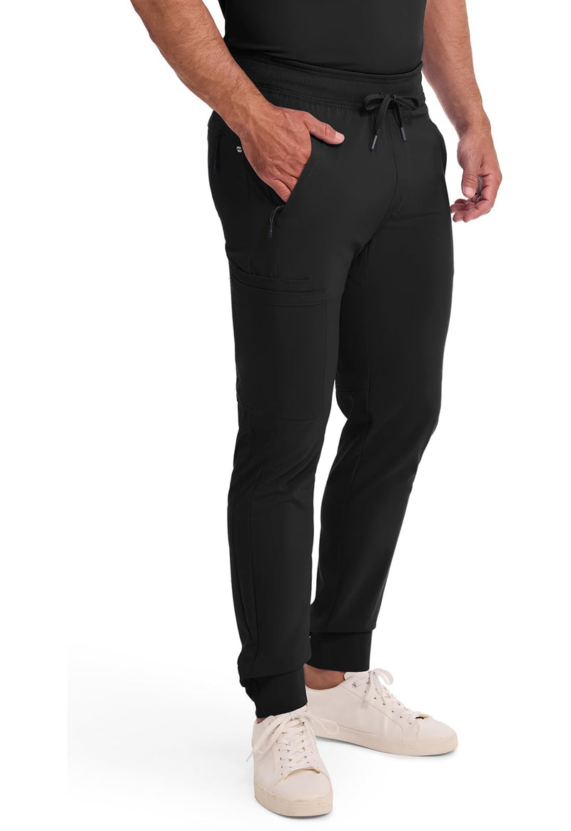Cherokee Mens Mid Rise Jogger Scrub Pants with Zipper Cargo Pocket 360 Stretch Moisture Wicking PROTX2 Fabric - CK004A Large Black
