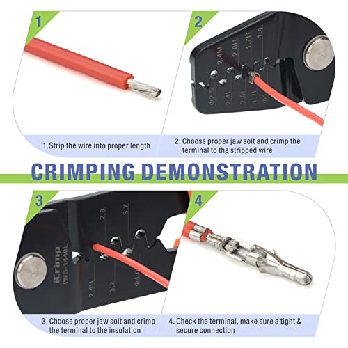 iCrimp Open Barrel Crimper for JST Molex TE Pins, Non-Ratcheting AWG 28-14