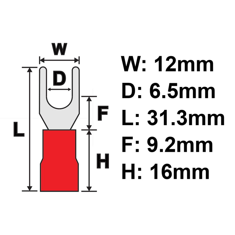 100PCS 8 AWG 1/4" M6 Insulated Fork Crimp Connector 62A 600V CE for Electrical Terminals (100, 1/4") 1/4" 100