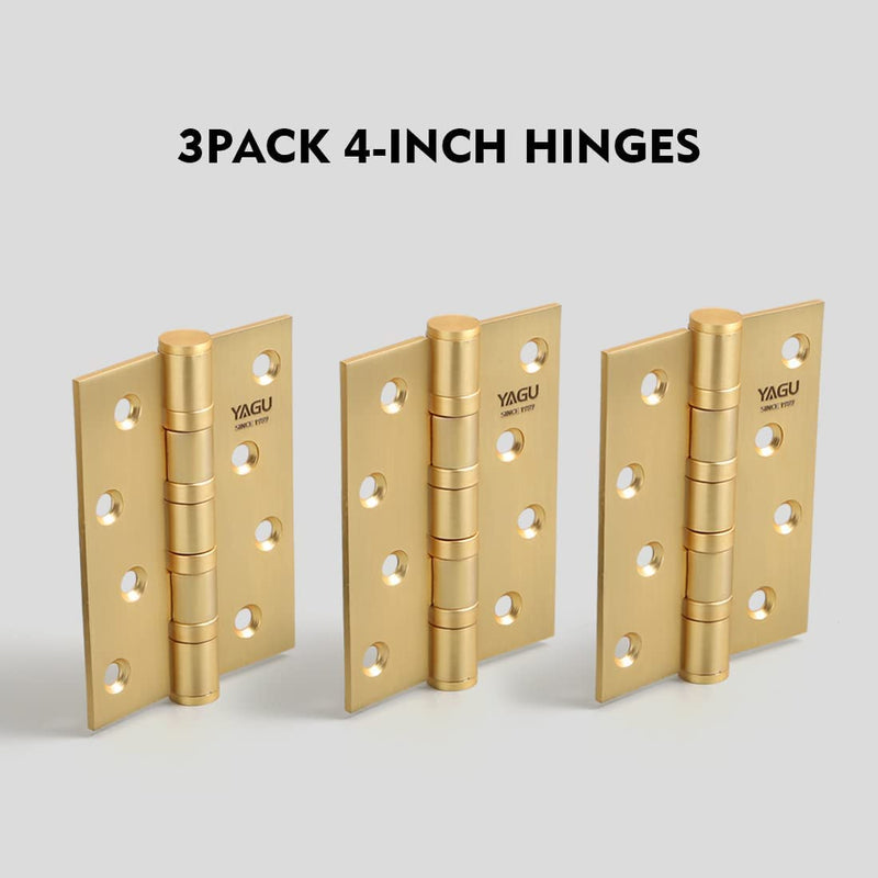 YAGU 3 Pack 4'' Door Hinges Brushed Gold 4 x 3 Inch - Square Corners Stainless Steel Heavy Duty Ball Bearing Hinges for Interior Doors Hardware