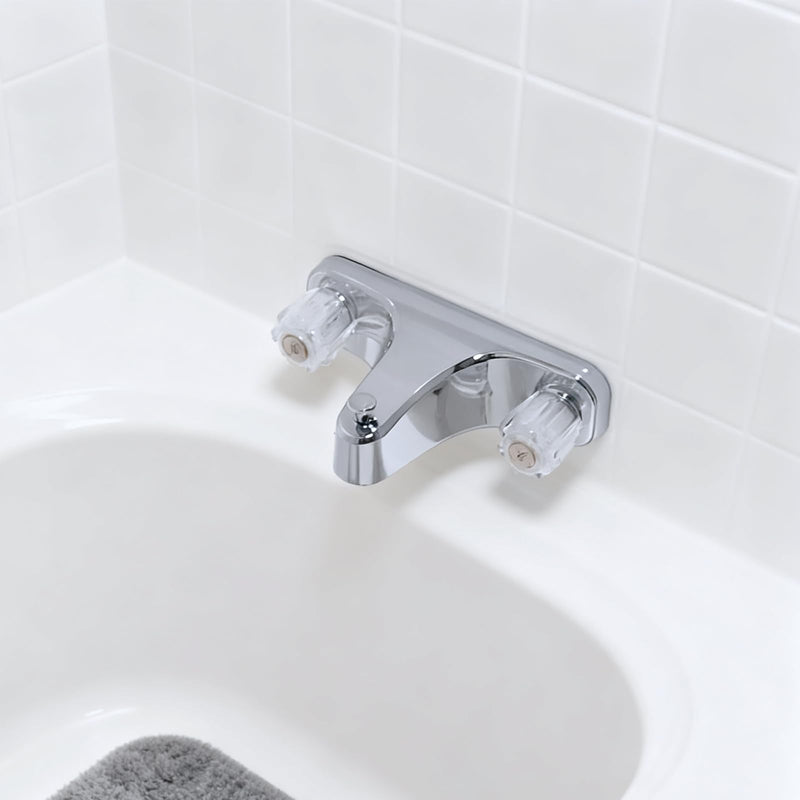 Mobile Home RV Tub Shower Center-Set Faucet, 8 inch, 2-Handle Wall Mount Shower Valve, RV and Motor Home Bath Tub & Shower Faucet with Clear Acrylic Knobs (Chrome) Chrome