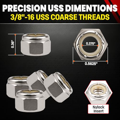 Chenango Supply 3/8-16 Stainless Steel Nylon Insert Lock Nuts 3/8-16 NYLOCK