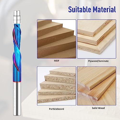 2 PCS Flush Cut Trim Router Bits 1/4 inch Shank Dowm Cut Solide Carbide Flush Trim Bits with Nano Blue Coating by Jiiolioa 2 2 PCS Down Cut Blue Coating
