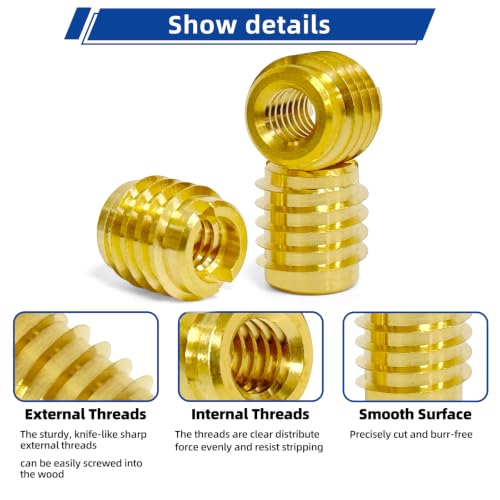 Threaded Inserts for Wood, Installation Kit, Brass, Includes #8-32 Knife Thread Inserts (15pcs), Drill, Installation Tool 8-32